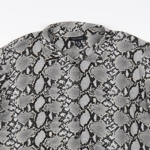 New Look Womens Grey Animal Print Polyester Basic Button-Up Size 16 Collared