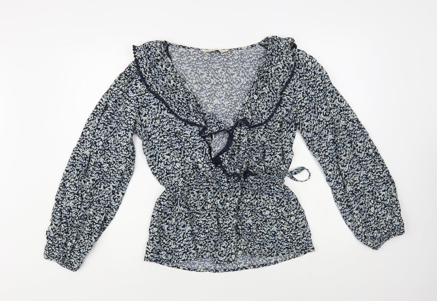 F&F Womens Blue Floral Viscose Wrap Blouse Size 10 Collared