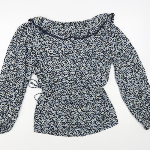 F&F Womens Blue Floral Viscose Wrap Blouse Size 10 Collared