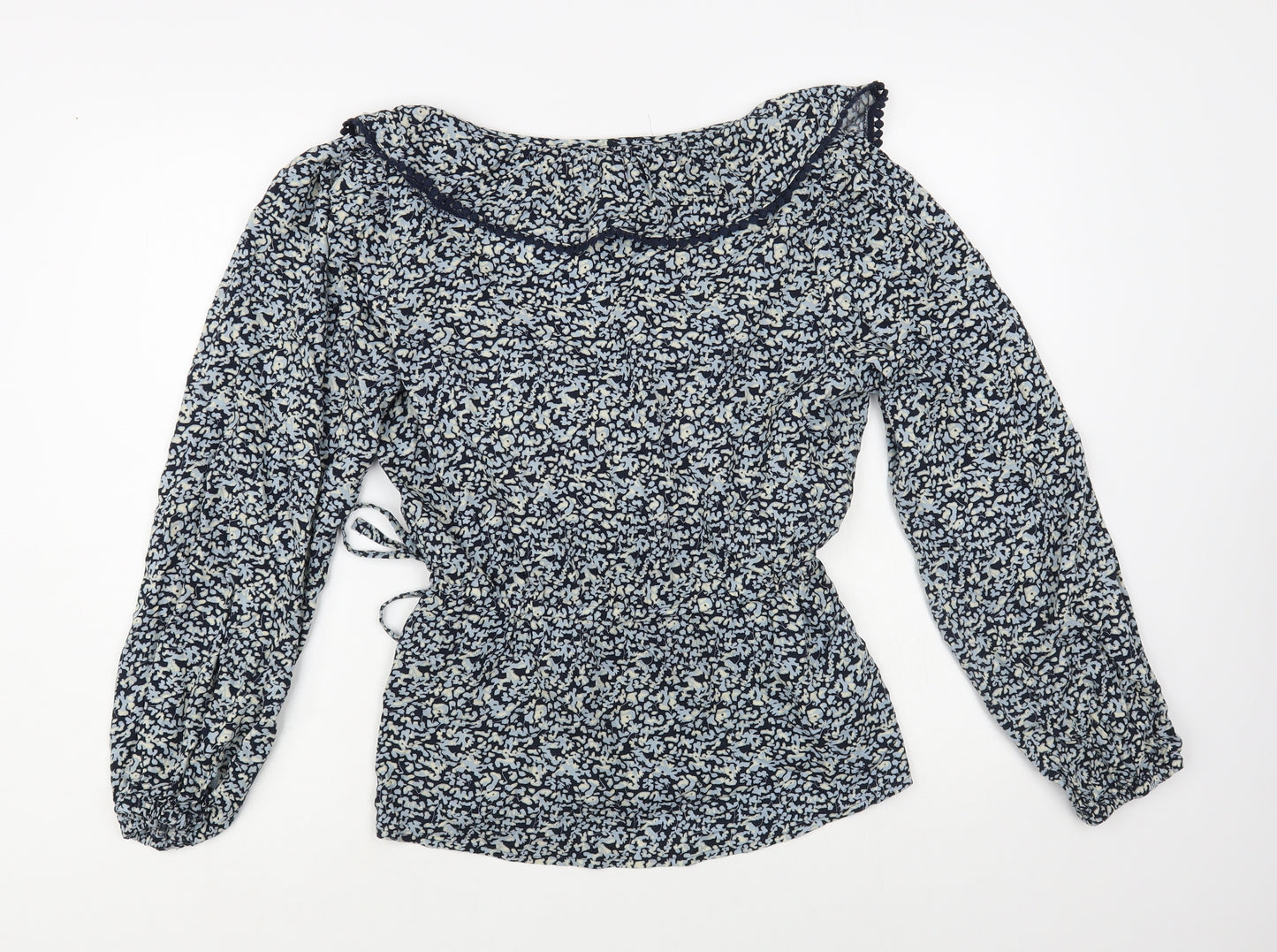 F&F Womens Blue Floral Viscose Wrap Blouse Size 10 Collared