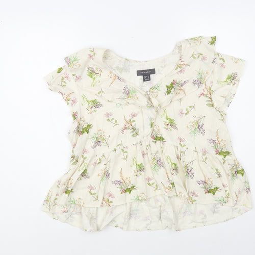 Primark Womens Ivory Floral Viscose Basic Button-Up Size 14 Collared