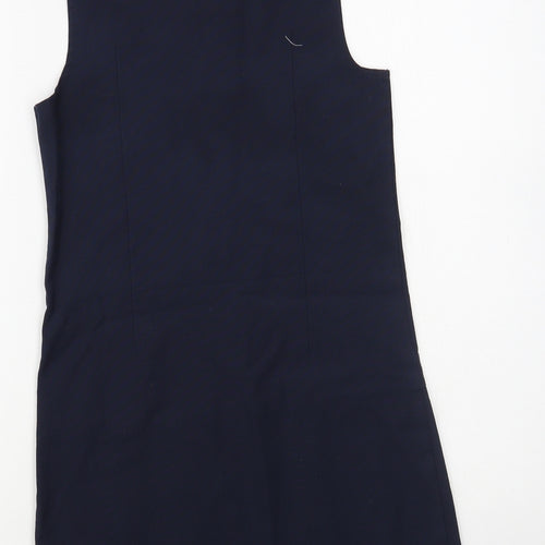 Marks and Spencer Girls Blue Polyester Pinafore/Dungaree Dress Size 9-10 Years Round Neck Zip - Schoolwear