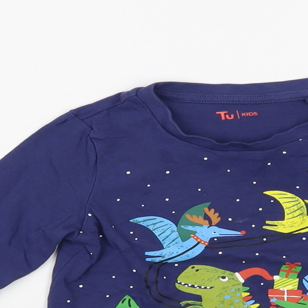 TU Baby Blue Cotton Pullover T-Shirt Size 12-18 Months Crew Neck Pullover - Dinosaur Christmas