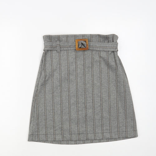 Mango Womens Grey Herringbone Polyester A-Line Skirt Size S Buckle