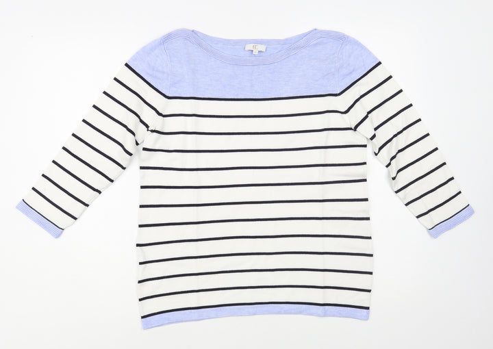 CC Womens White Boat Neck Striped Viscose Pullover Jumper Size M