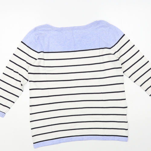 CC Womens White Boat Neck Striped Viscose Pullover Jumper Size M