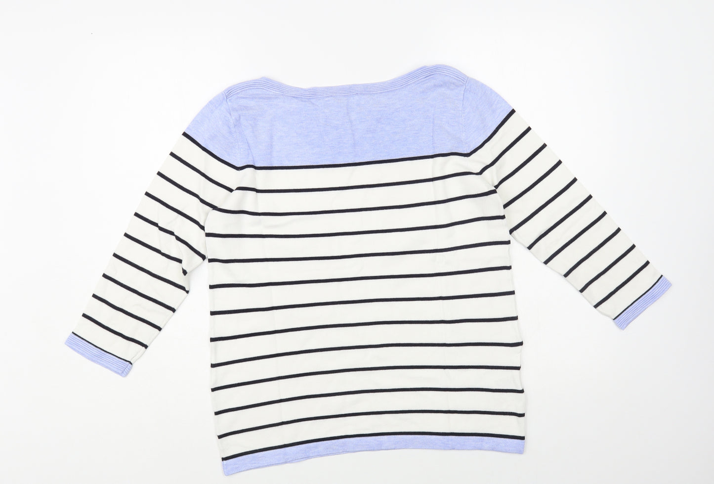 CC Womens White Boat Neck Striped Viscose Pullover Jumper Size M