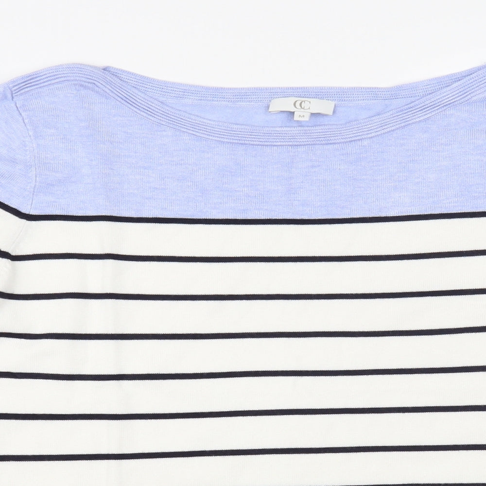 CC Womens White Boat Neck Striped Viscose Pullover Jumper Size M