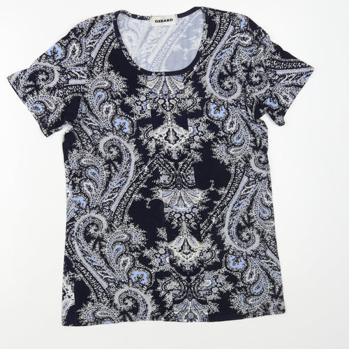 Gerard Womens Blue Paisley Viscose Basic T-Shirt Size 12 Scoop Neck