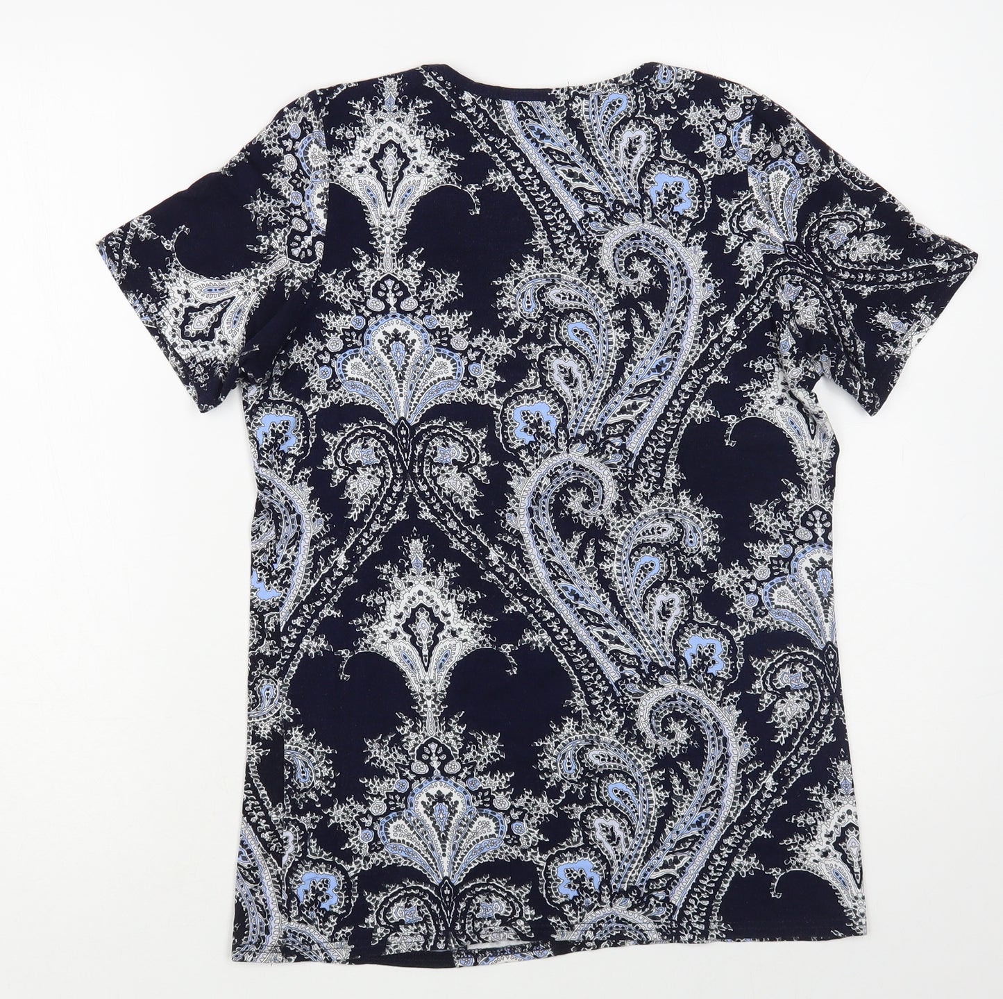 Gerard Womens Blue Paisley Viscose Basic T-Shirt Size 12 Scoop Neck