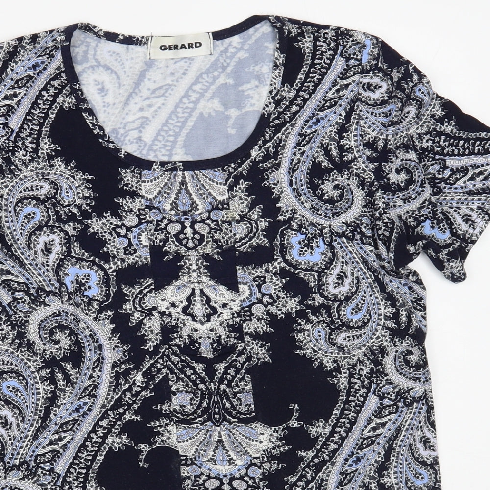 Gerard Womens Blue Paisley Viscose Basic T-Shirt Size 12 Scoop Neck