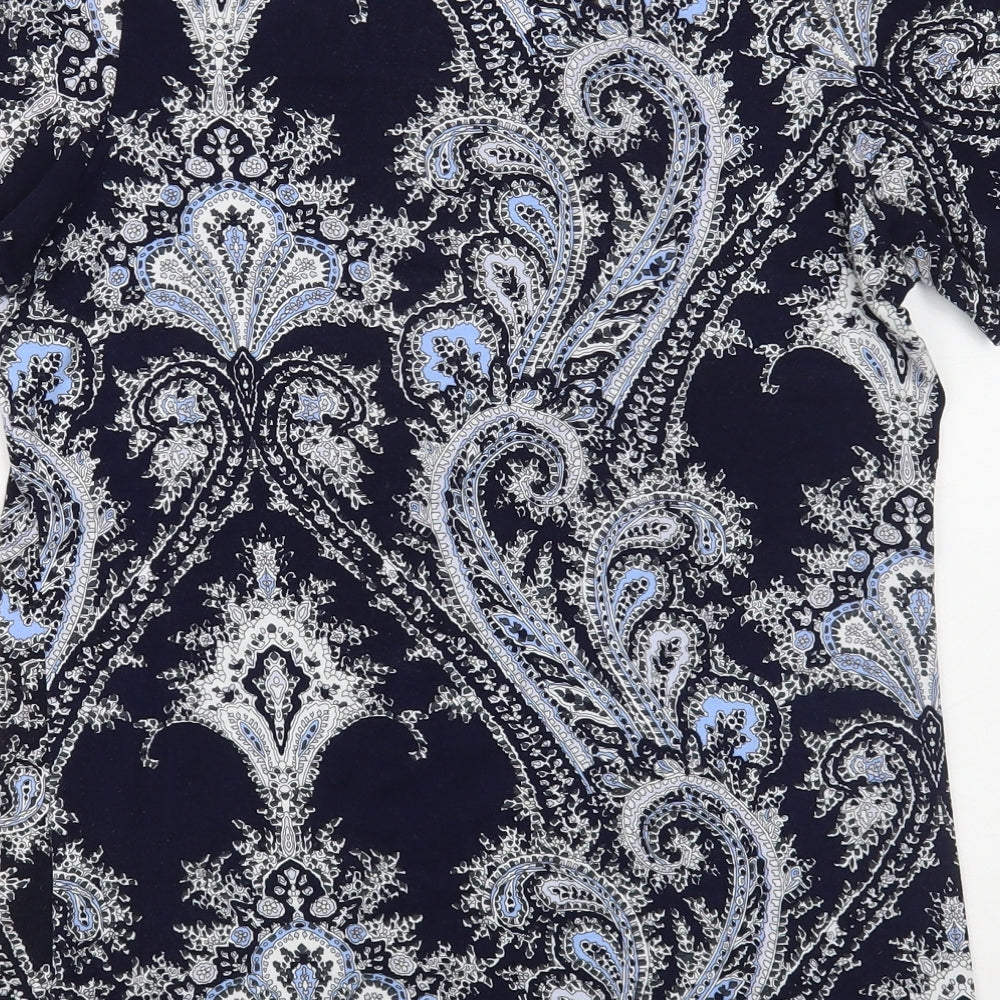 Gerard Womens Blue Paisley Viscose Basic T-Shirt Size 12 Scoop Neck
