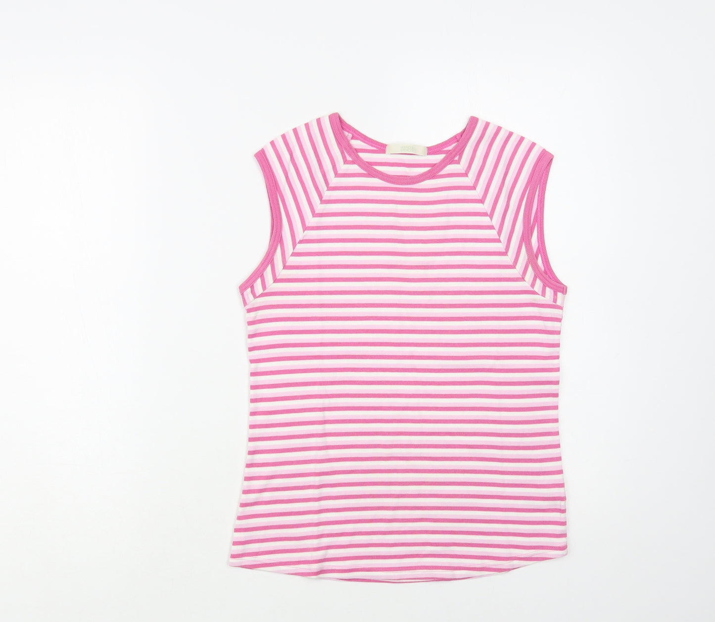 Marks and Spencer Womens Pink Striped Cotton Basic T-Shirt Size 12 Crew Neck