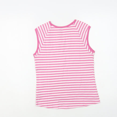 Marks and Spencer Womens Pink Striped Cotton Basic T-Shirt Size 12 Crew Neck
