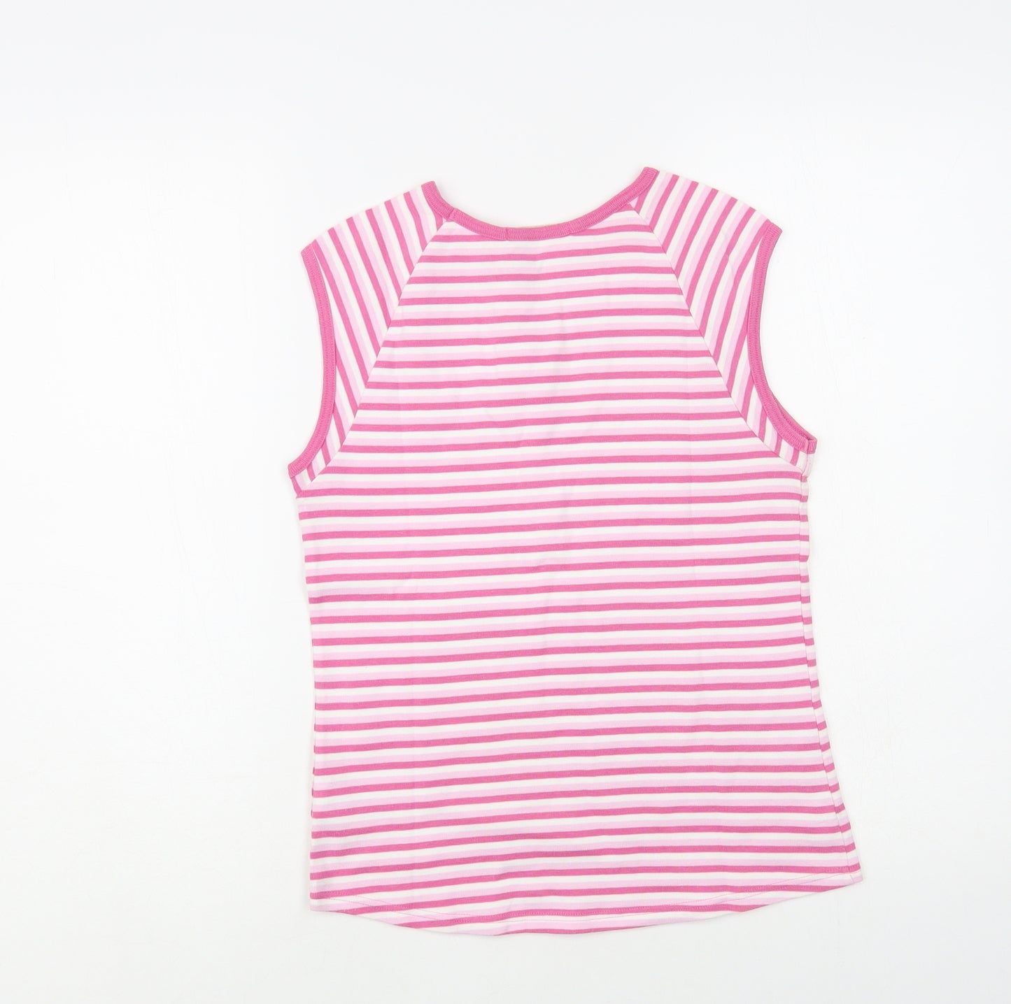 Marks and Spencer Womens Pink Striped Cotton Basic T-Shirt Size 12 Crew Neck