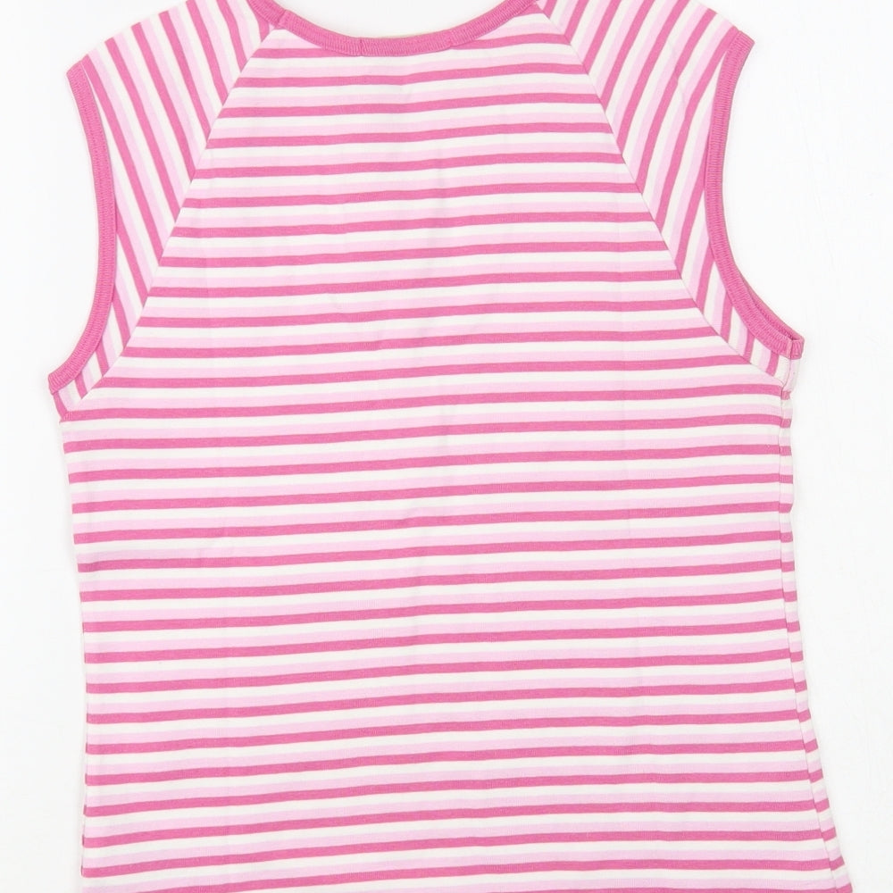 Marks and Spencer Womens Pink Striped Cotton Basic T-Shirt Size 12 Crew Neck