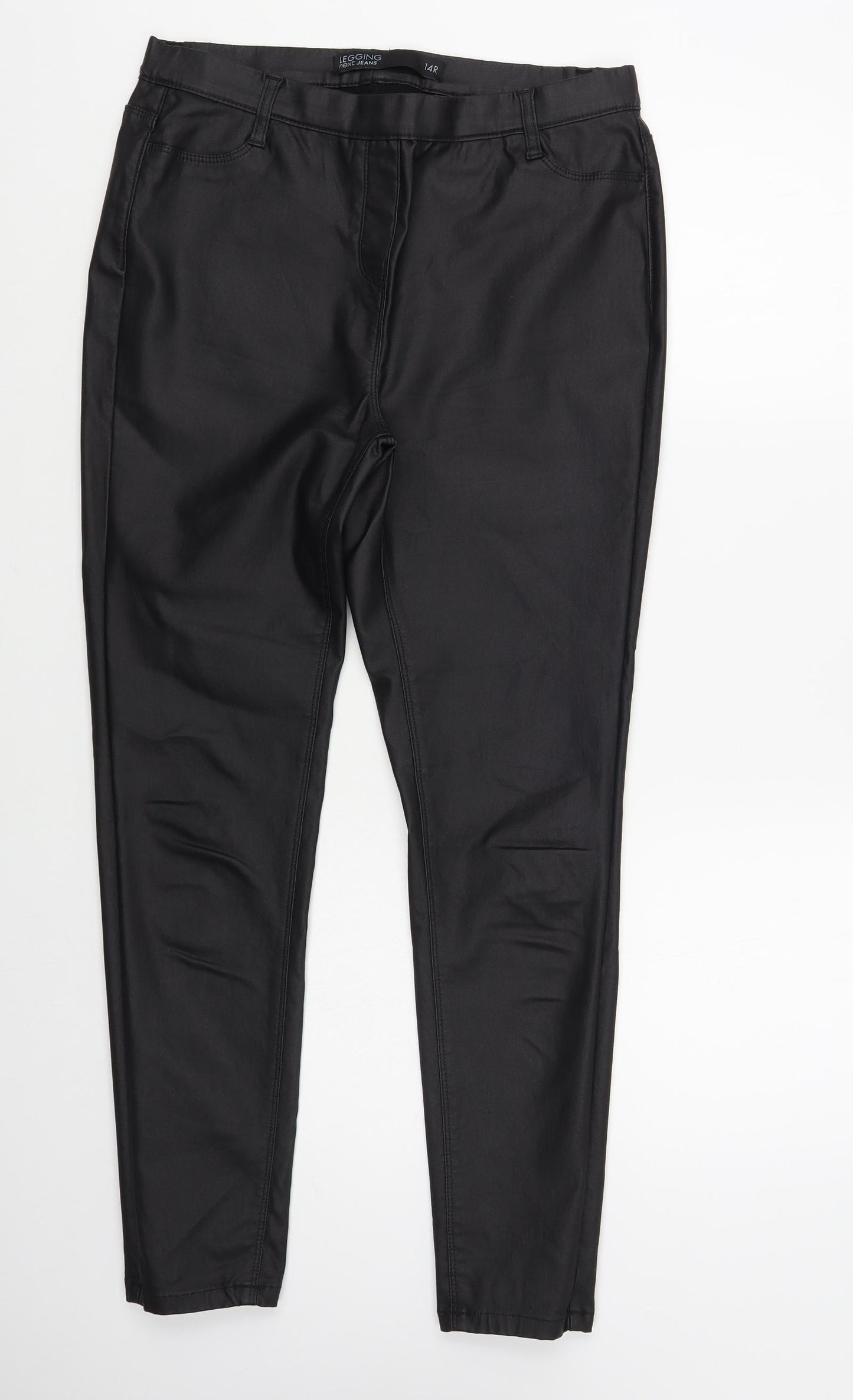NEXT Womens Black Viscose Jegging Leggings Size 14 L29 in - PU Coated
