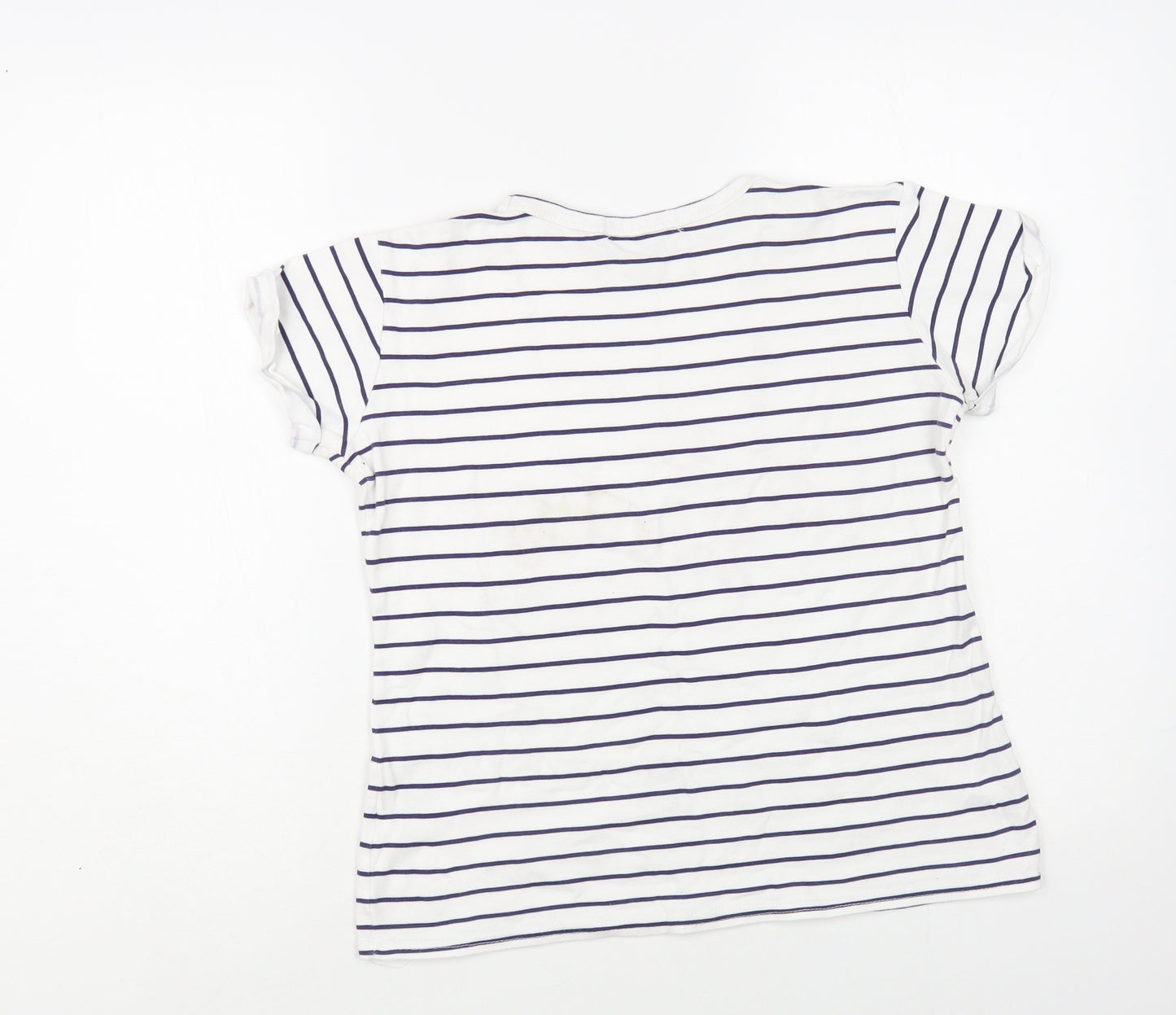 Quiz Womens White Striped Cotton Basic T-Shirt Size 8 Crew Neck - Slogan