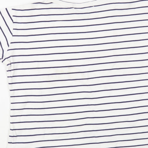 Quiz Womens White Striped Cotton Basic T-Shirt Size 8 Crew Neck - Slogan