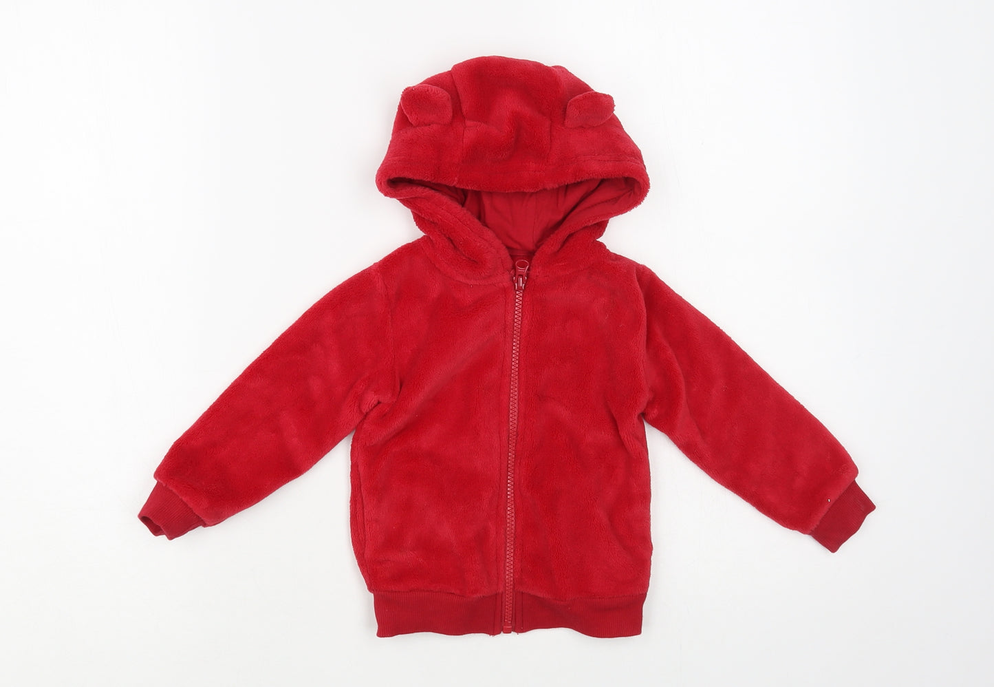 Dunnes Stores Baby Red Polyester Full Zip Jumper Size 12-18 Months Zip - Bear Hood