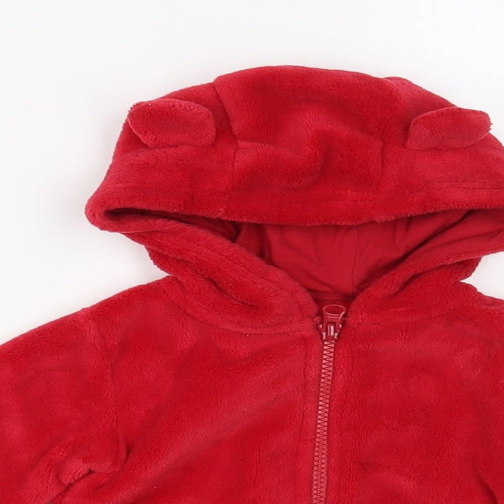 Dunnes Stores Baby Red Polyester Full Zip Jumper Size 12-18 Months Zip - Bear Hood