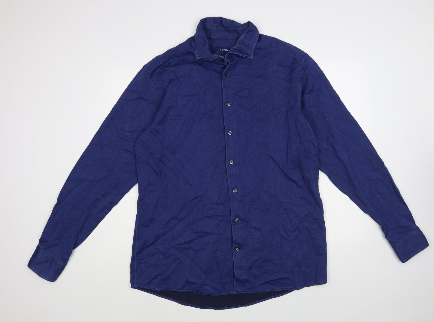 Eton Mens Blue Cotton Button-Up Size 2XL Collared Button