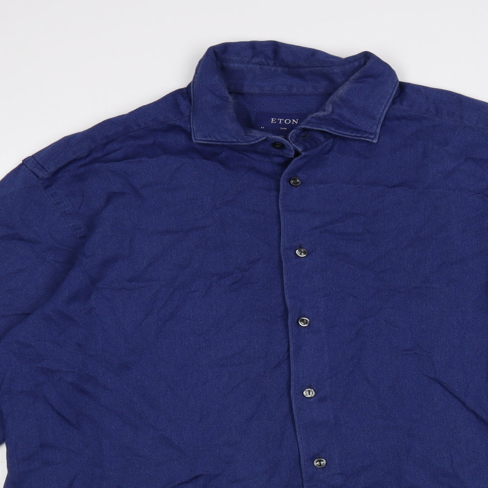 Eton Mens Blue Cotton Button-Up Size 2XL Collared Button