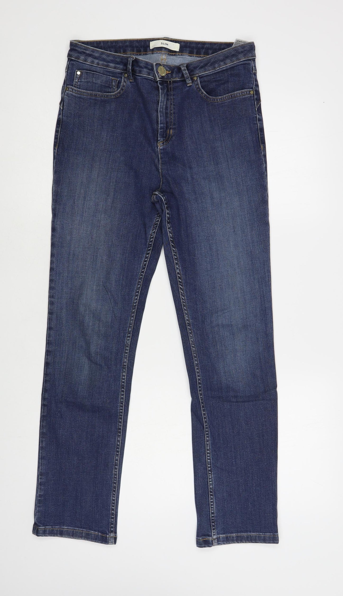 Marks and Spencer Womens Blue Cotton Straight Jeans Size 10 L29 in Regular Button