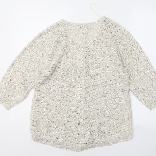Roman Womens Beige V-Neck Polyester Pullover Jumper Size 12