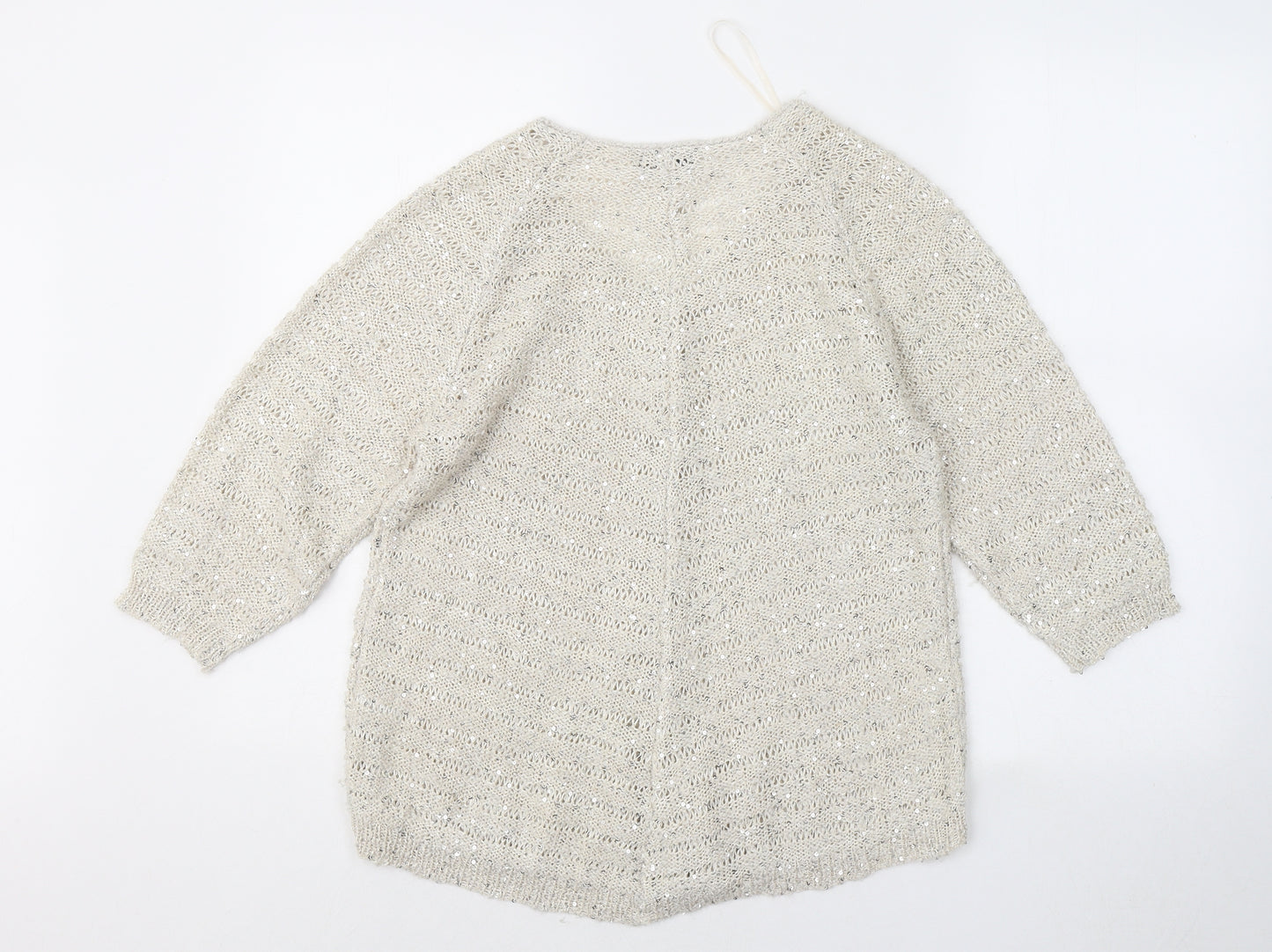 Roman Womens Beige V-Neck Polyester Pullover Jumper Size 12