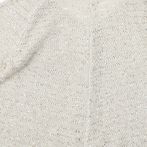 Roman Womens Beige V-Neck Polyester Pullover Jumper Size 12