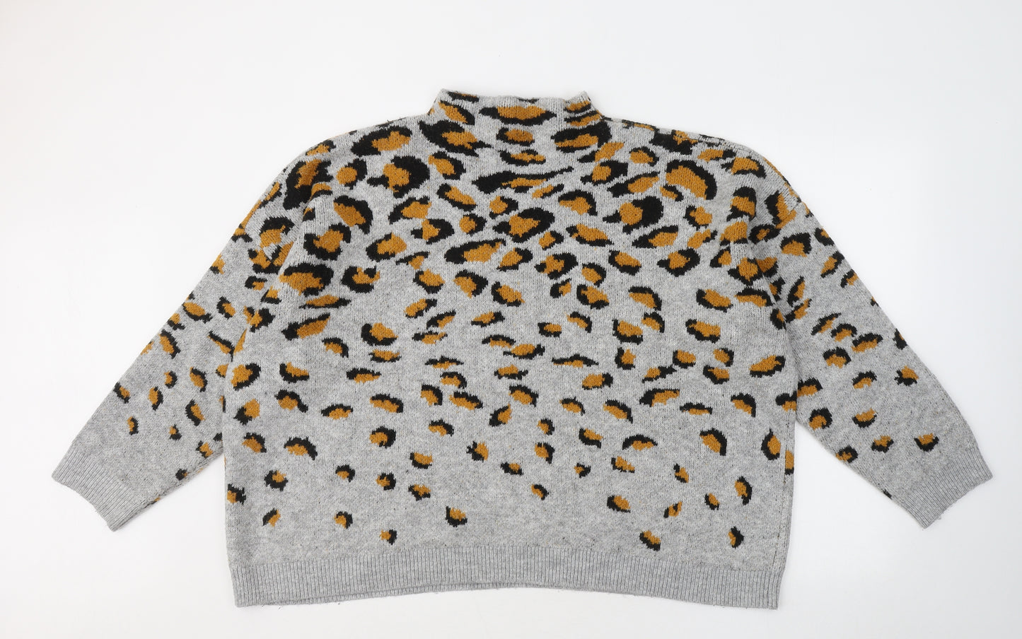 ASOS Womens Grey Mock Neck Animal Print Acrylic Pullover Jumper Size 18 - Leopard Print
