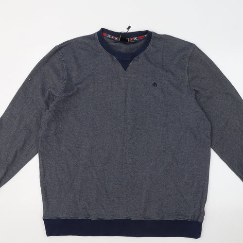 Merc London Mens Blue Round Neck Cotton Pullover Jumper Size 2XL