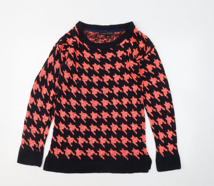 Atmosphere Womens Orange Round Neck Geometric Acrylic Pullover Jumper Size 6