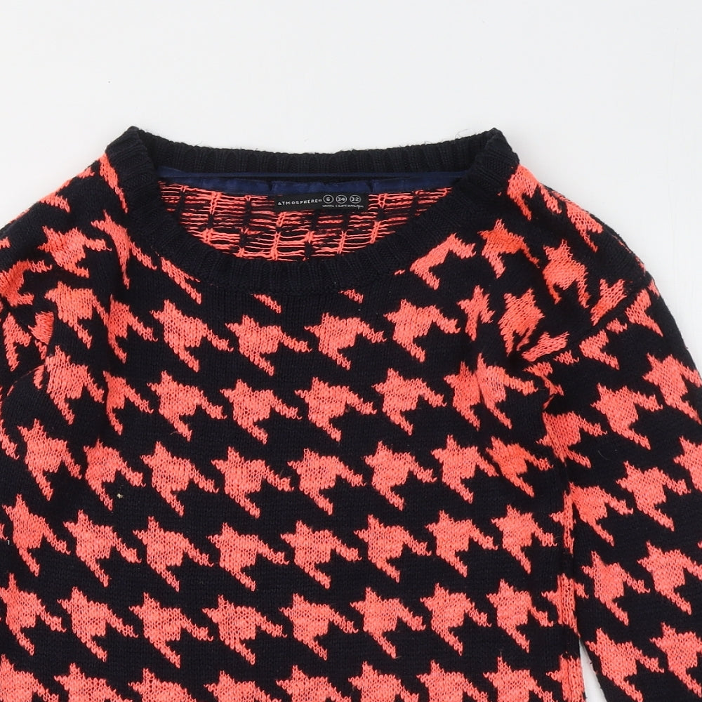 Atmosphere Womens Orange Round Neck Geometric Acrylic Pullover Jumper Size 6