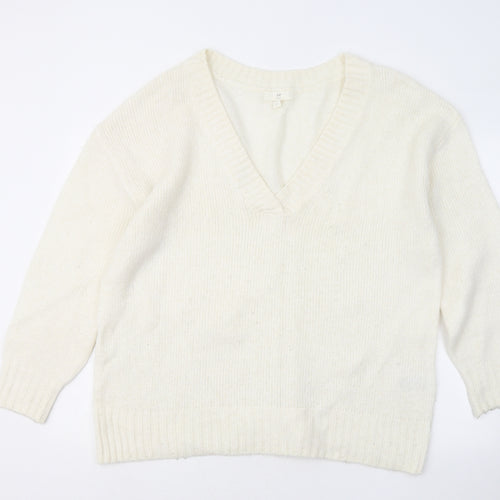 H&M Womens Ivory V-Neck Acrylic Pullover Jumper Size M