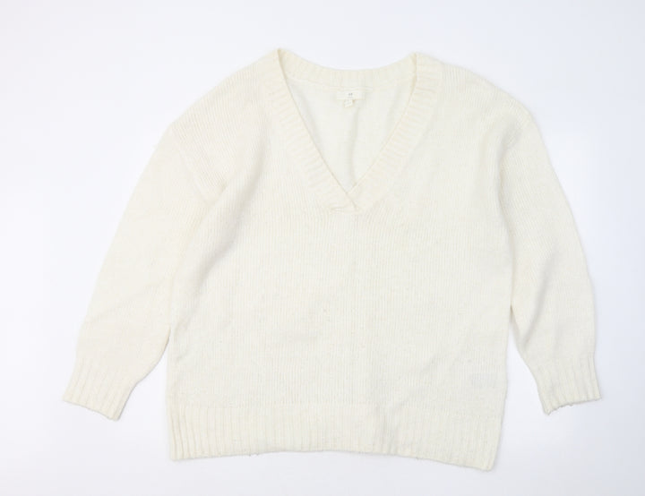 H&M Womens Ivory V-Neck Acrylic Pullover Jumper Size M