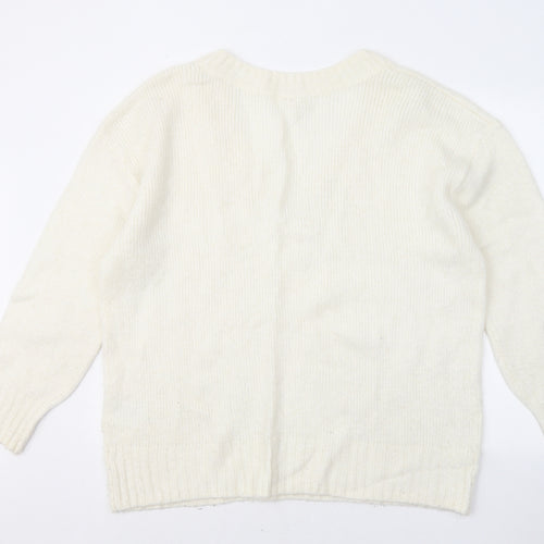 H&M Womens Ivory V-Neck Acrylic Pullover Jumper Size M