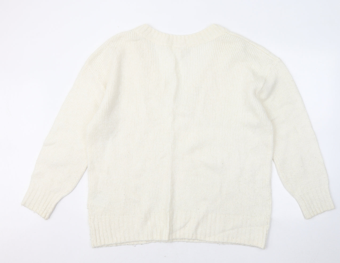 H&M Womens Ivory V-Neck Acrylic Pullover Jumper Size M