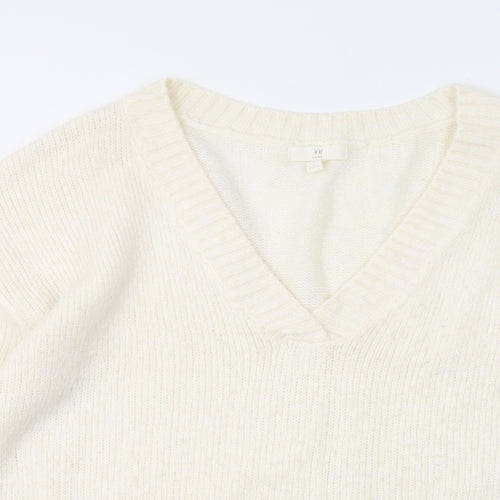 H&M Womens Ivory V-Neck Acrylic Pullover Jumper Size M