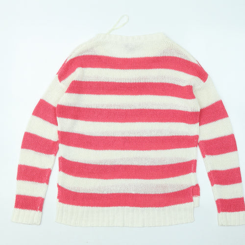 Inspire Collection Womens Pink Round Neck Striped Acrylic Pullover Jumper Size M