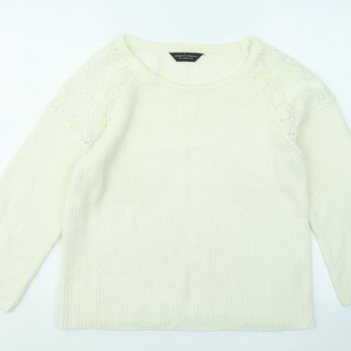 Dorothy Perkins Womens Ivory Round Neck Floral Acrylic Pullover Jumper Size 12