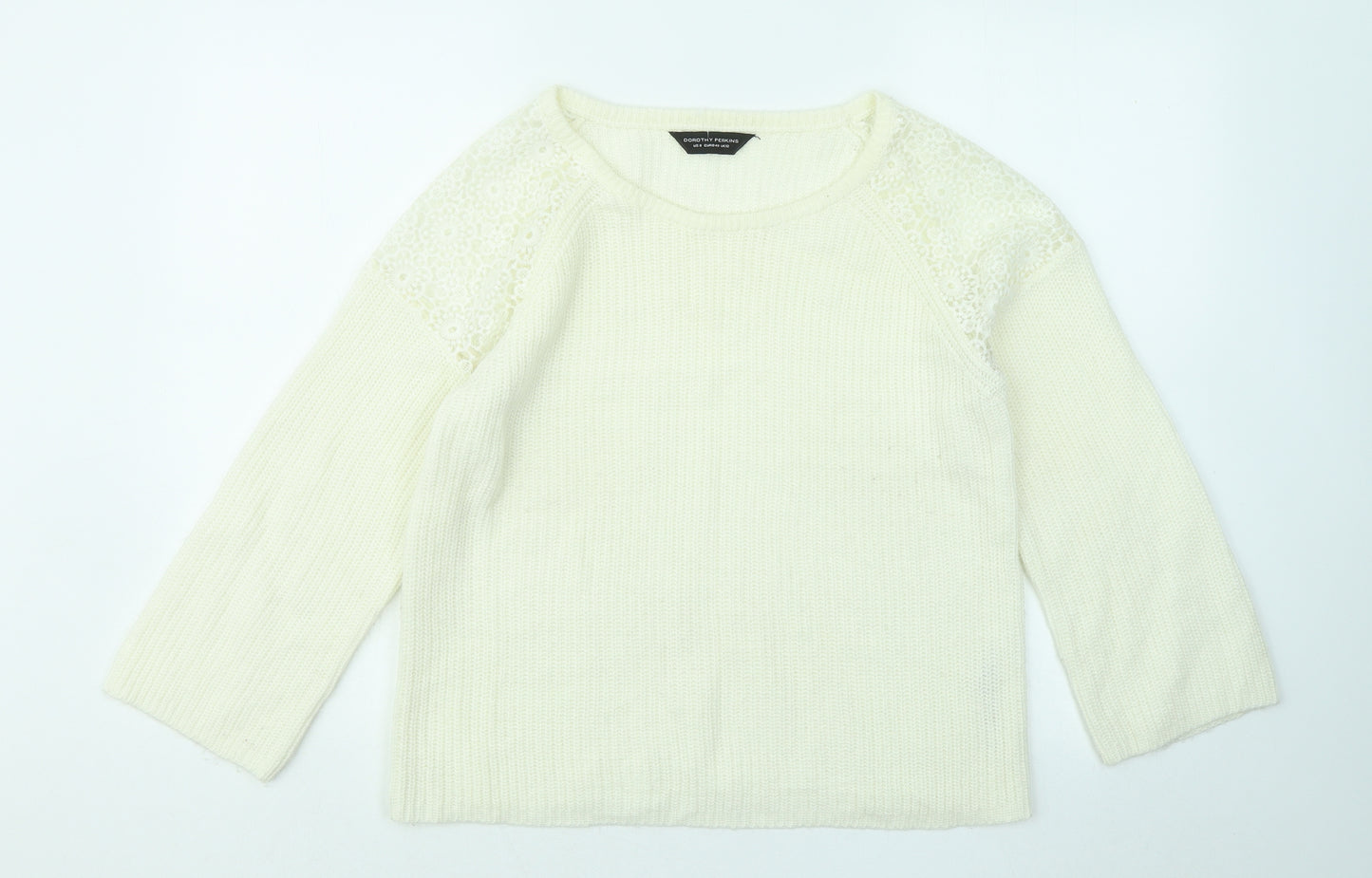 Dorothy Perkins Womens Ivory Round Neck Floral Acrylic Pullover Jumper Size 12