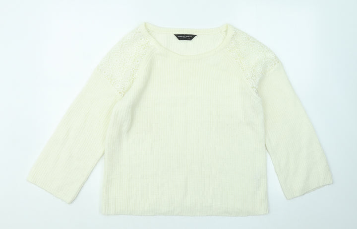 Dorothy Perkins Womens Ivory Round Neck Floral Acrylic Pullover Jumper Size 12