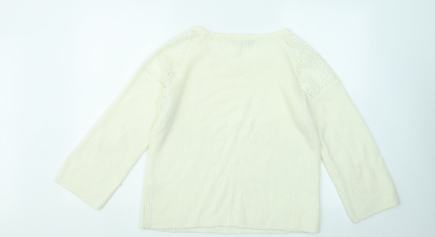 Dorothy Perkins Womens Ivory Round Neck Floral Acrylic Pullover Jumper Size 12