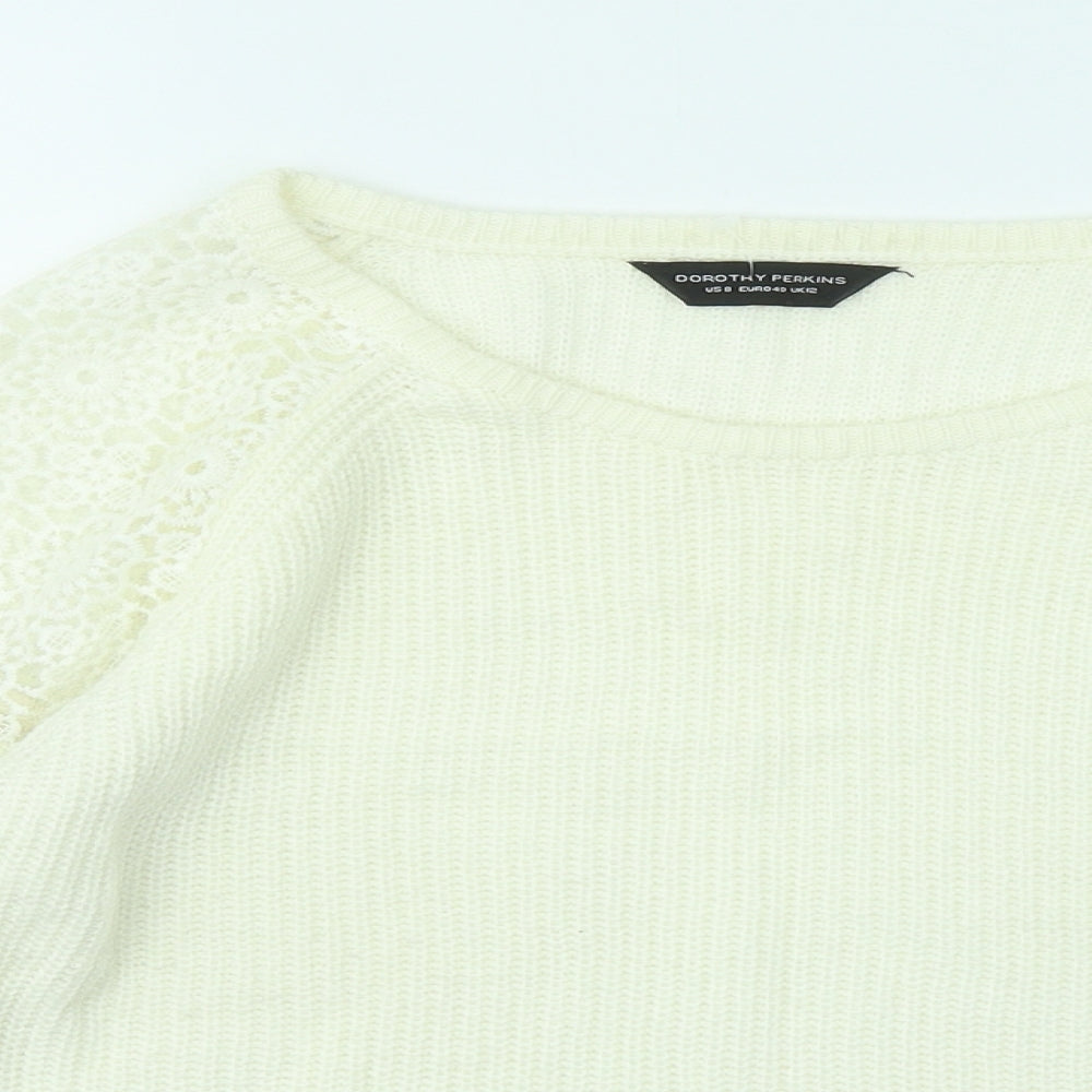 Dorothy Perkins Womens Ivory Round Neck Floral Acrylic Pullover Jumper Size 12