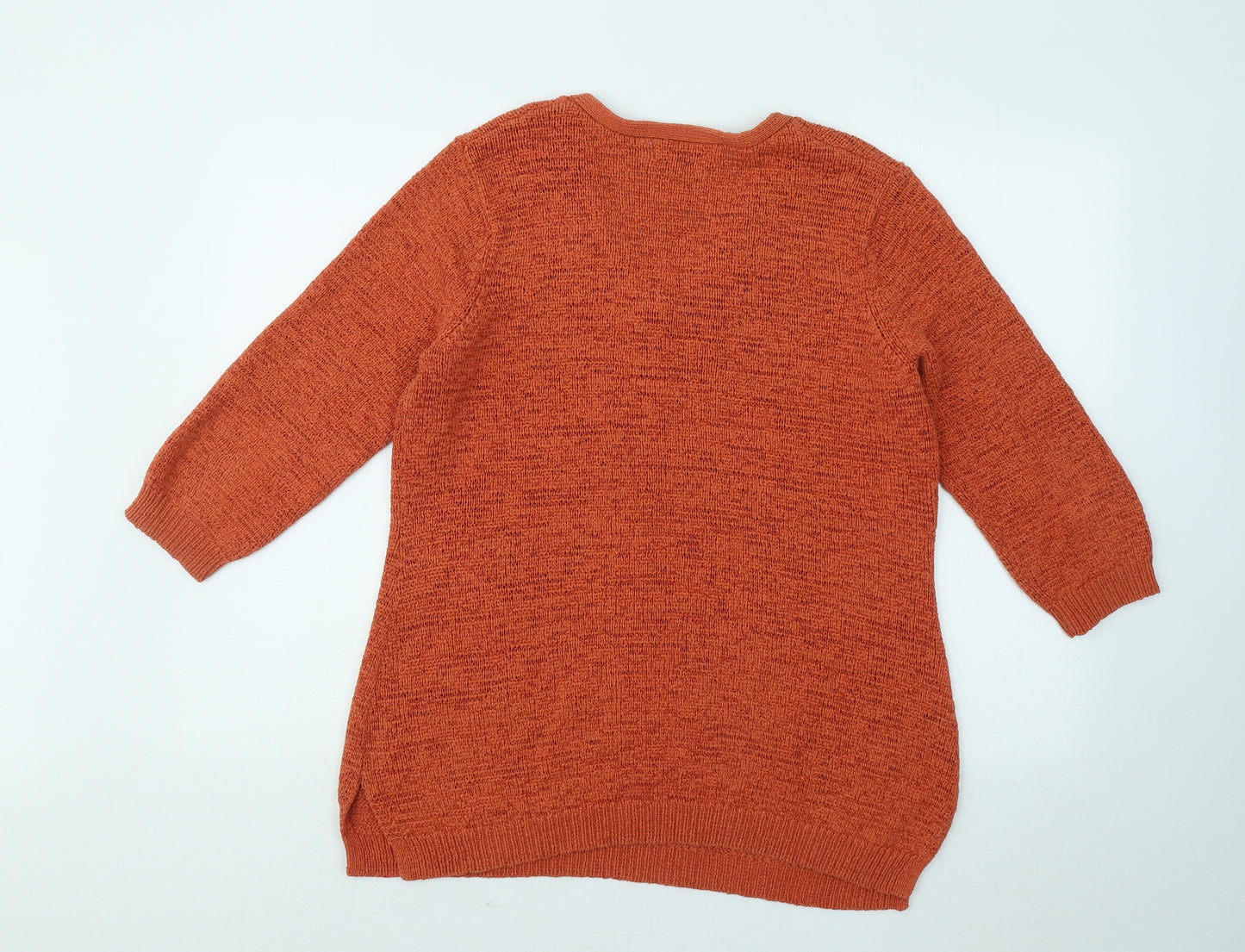 Lucy & Laurel Womens Orange V-Neck Cotton Pullover Jumper Size 18