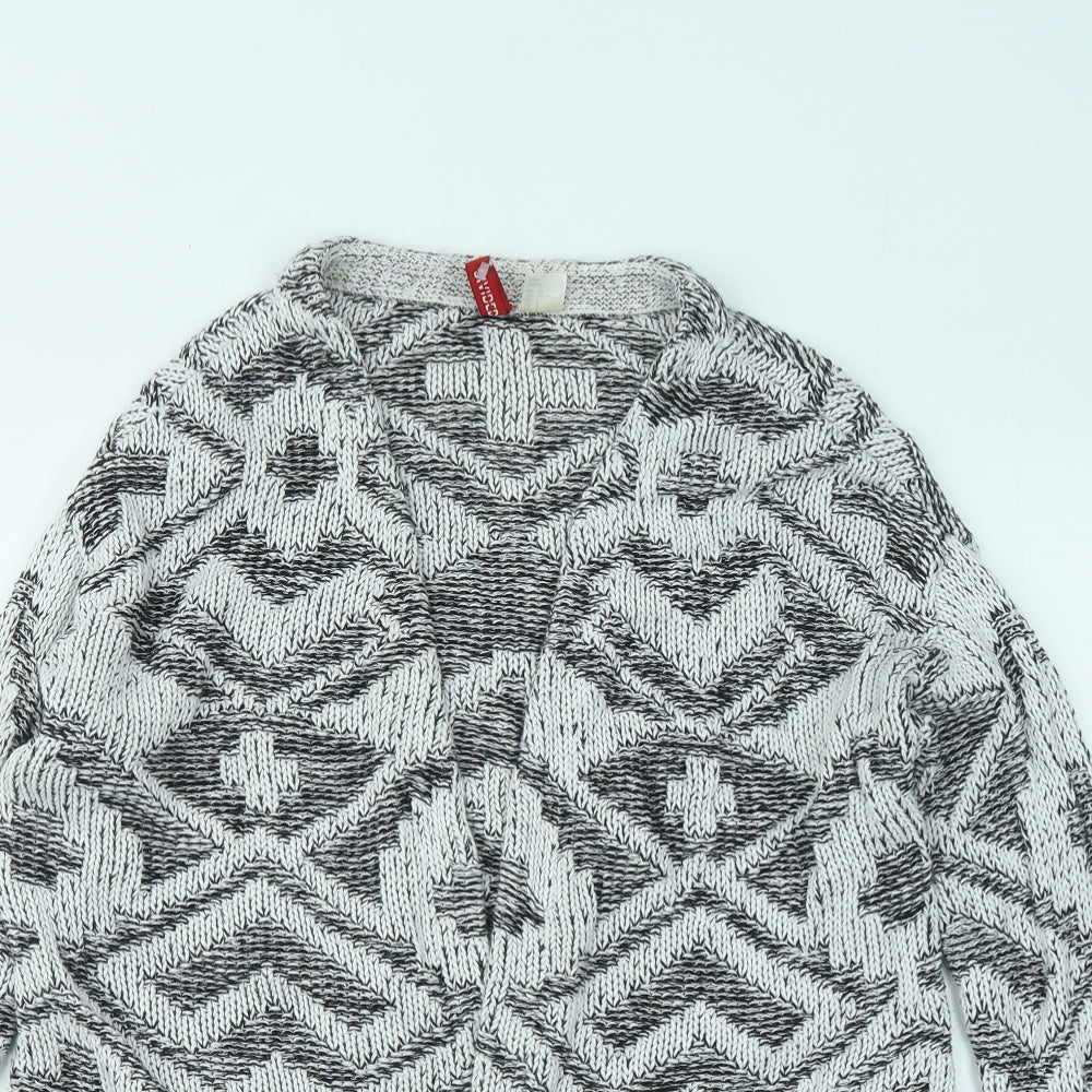 Divided by H&M Womens White V-Neck Geometric Cotton Cardigan Jumper Size S