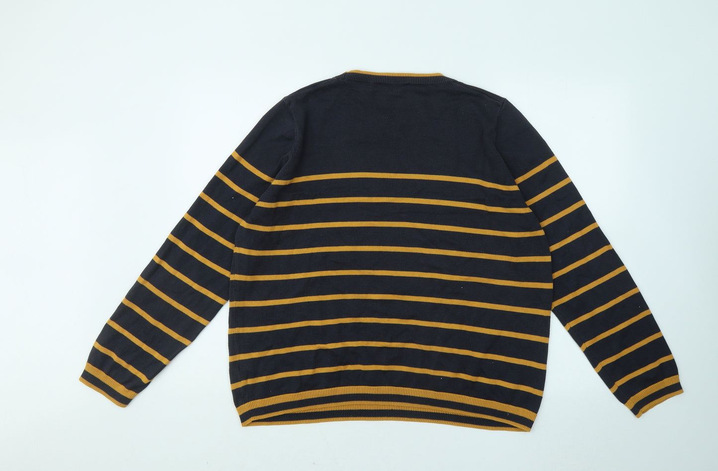 Marks and Spencer Womens Blue Round Neck Striped Acrylic Pullover Jumper Size 20 - Bow