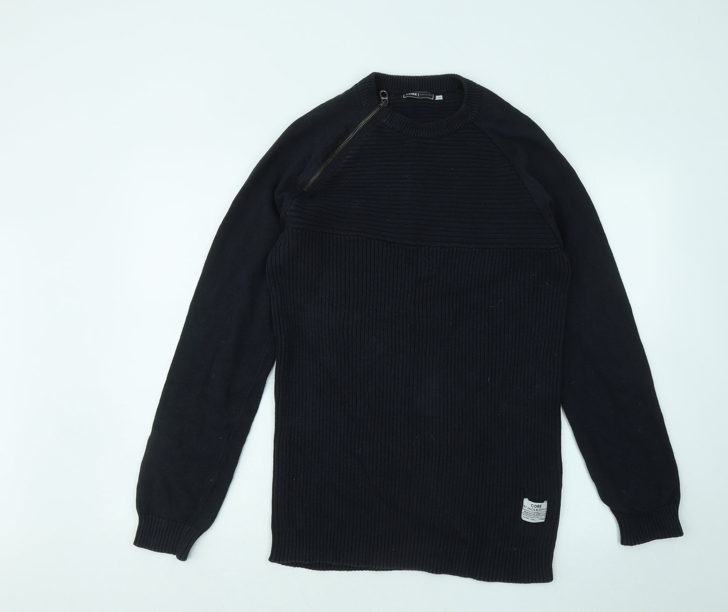 JACK & JONES Mens Blue Round Neck Cotton Pullover Jumper Size L - Ribbed